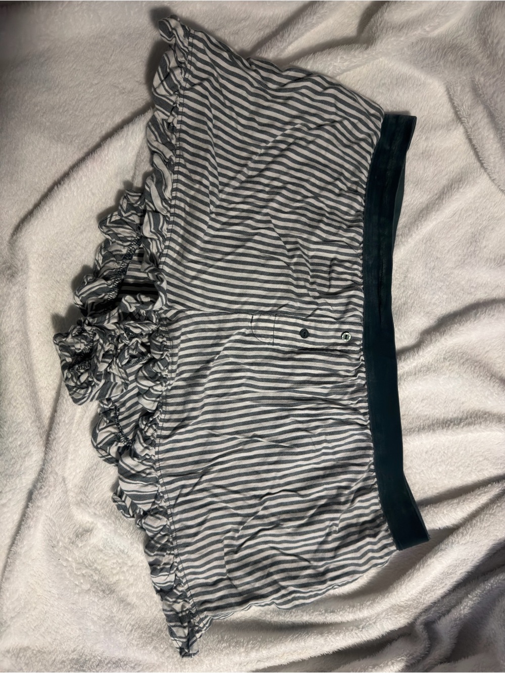 Striped Ruffle Hem Women’s Shorts in Dark Green and White
